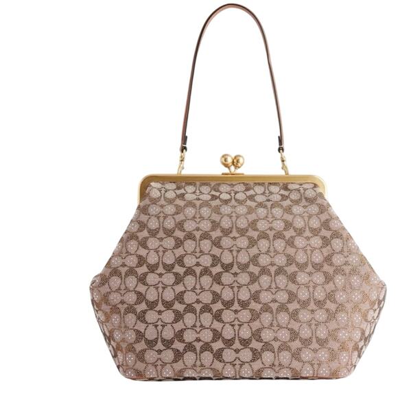 Coach Large Crystal Kisslock Frame Leather Shoulder Bag - Picture 1 of 3